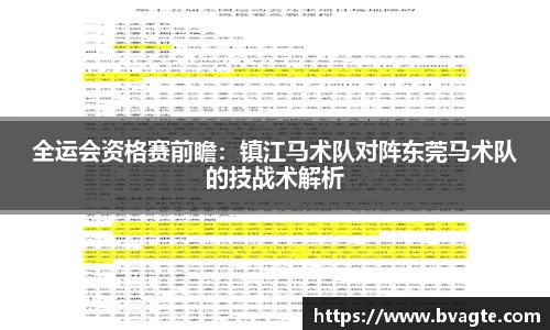 全运会资格赛前瞻：镇江马术队对阵东莞马术队的技战术解析